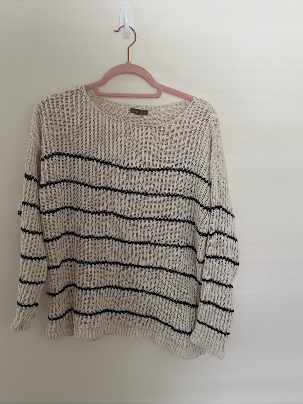Lilla P Cream Open-Weave Sweater with Black Stripes